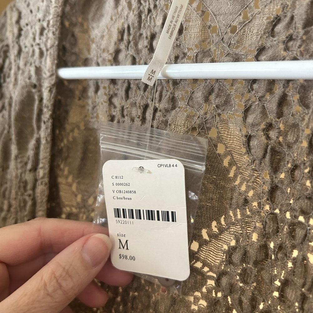 NWT Free People M smocked Confection Long Sleeve Top Lace Mushroom color - Picture 6 of 7